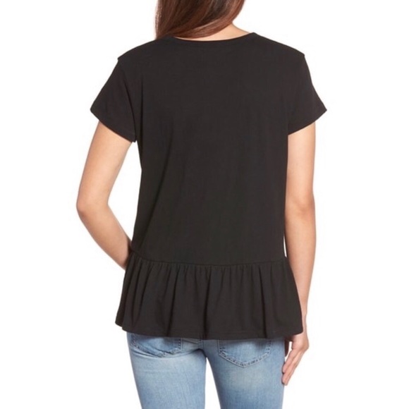 B.P. Nordstrom Black Short Sleeve Peplum Top A581 - Picture 2 of 3